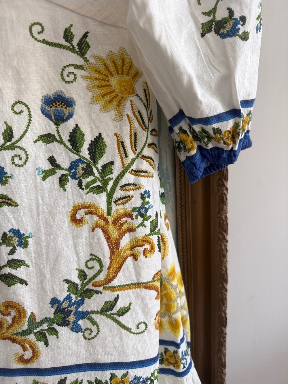 FARM Rio White Maxi Dress with Blue and Yellow Floral Embroidery - Picture 4 of 8